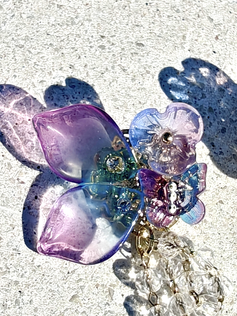 Handmade Iridescent Purple & Blue Flower Drop Earrings